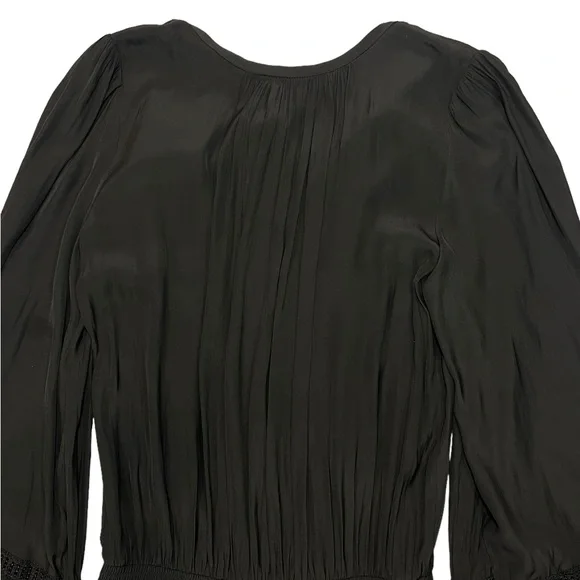 Ramy Brook Rosey Blouson Smocked Mini Dress Black Long Sleeve Tie Neck Size S - Picture 9 of 16